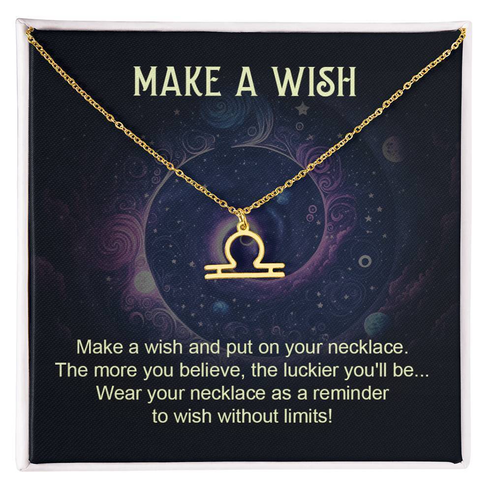 Make a Wish Libra Zodiac Necklace Gold Tone Standard Box